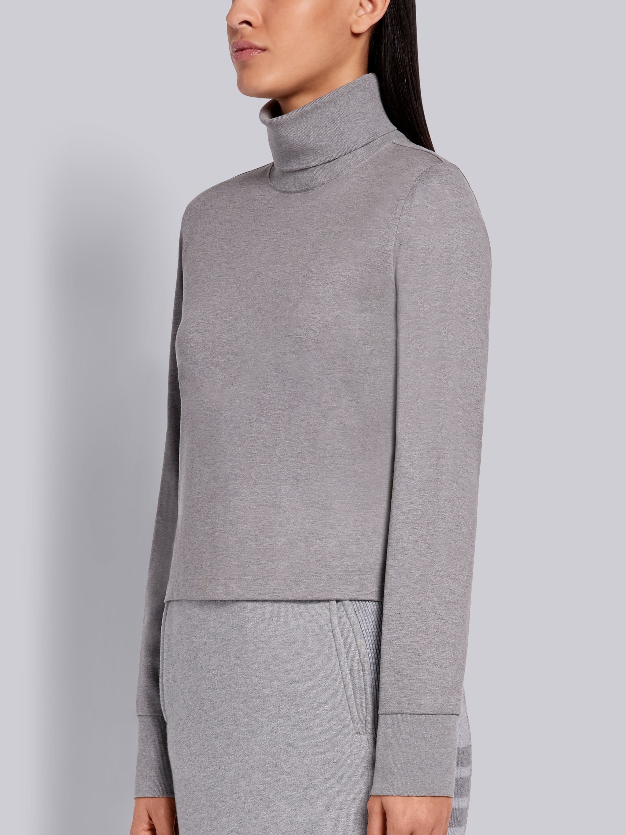 Light Grey Lightweight Cotton Jersey Long Sleeve Turtleneck - 2