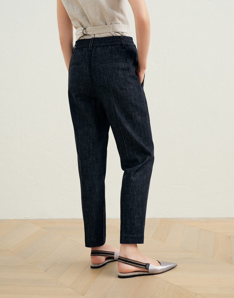 Brunello Cucinelli Dark polished denim baggy trousers with shiny loop details outlook