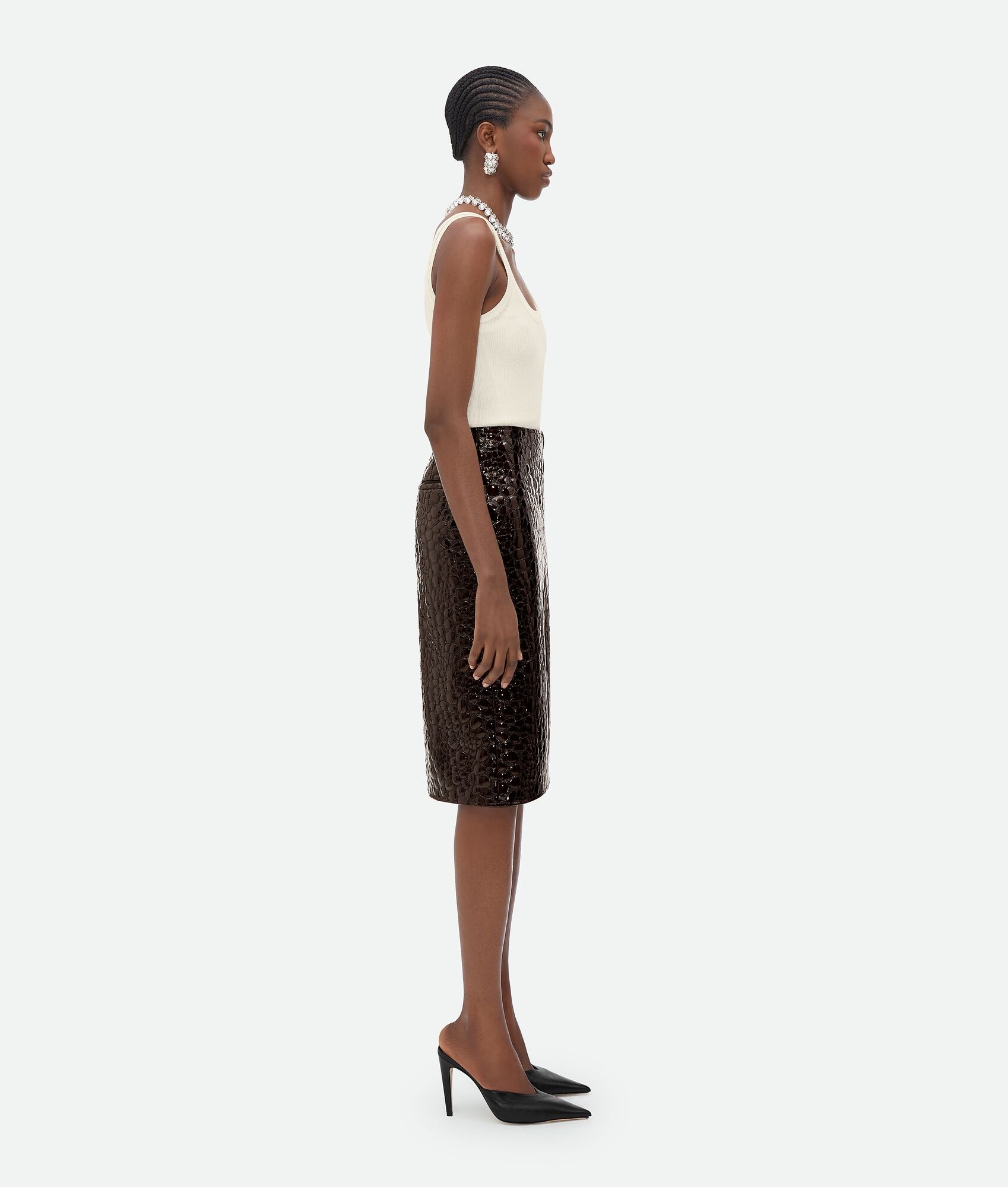 Embossed Leather Midi Skirt - 2