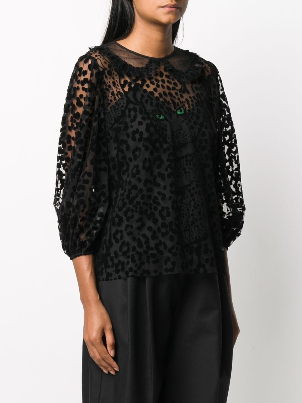 leopard pattern sheer blouse - 3