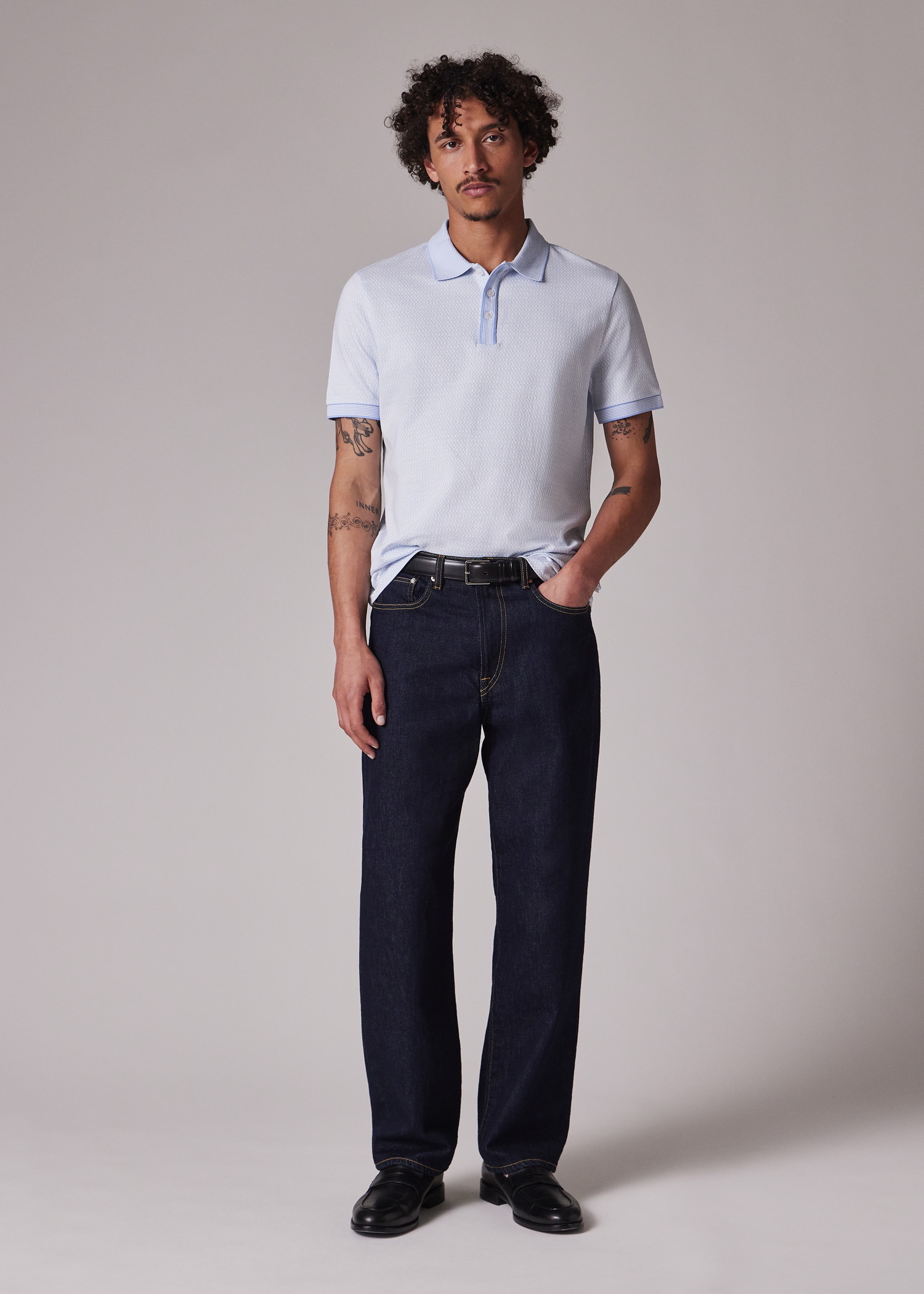 Light Blue Geo Mercerised Cotton Polo Shirt - 6