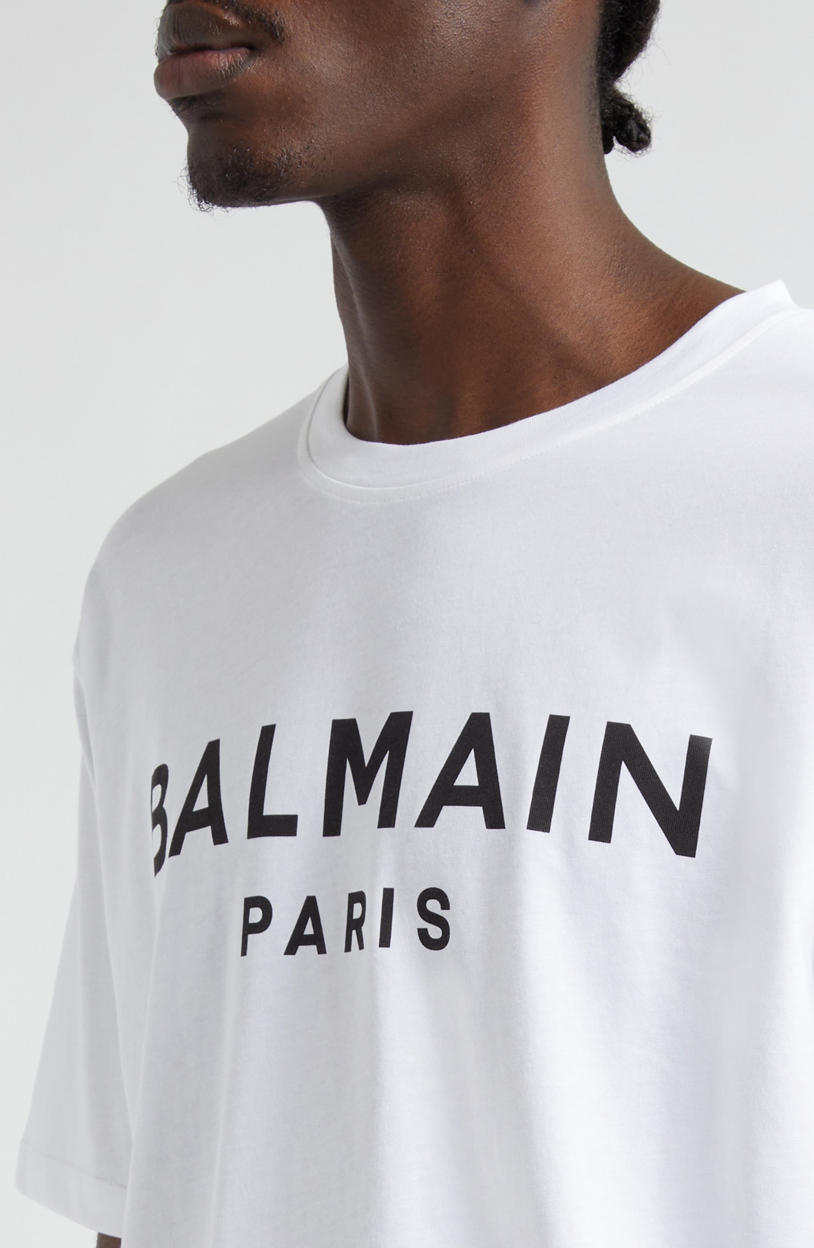 Balmain Organic Cotton Logo Graphic T-Shirt in Gab White/Black at Nordstrom - 4