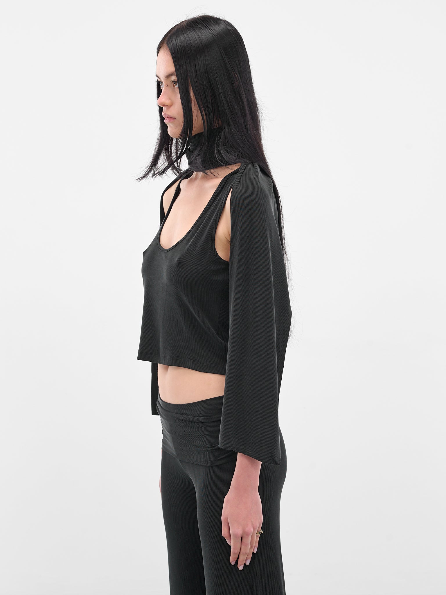 Black Scarf Scoop Knit Tank - 2
