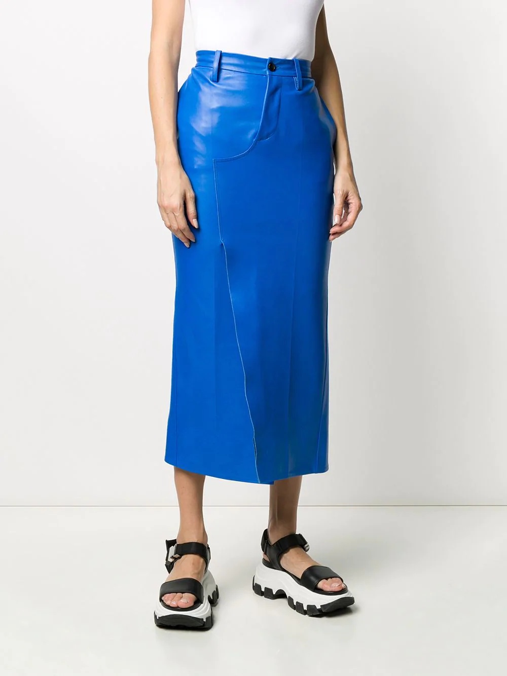 front-slit leather midi-skirt - 3