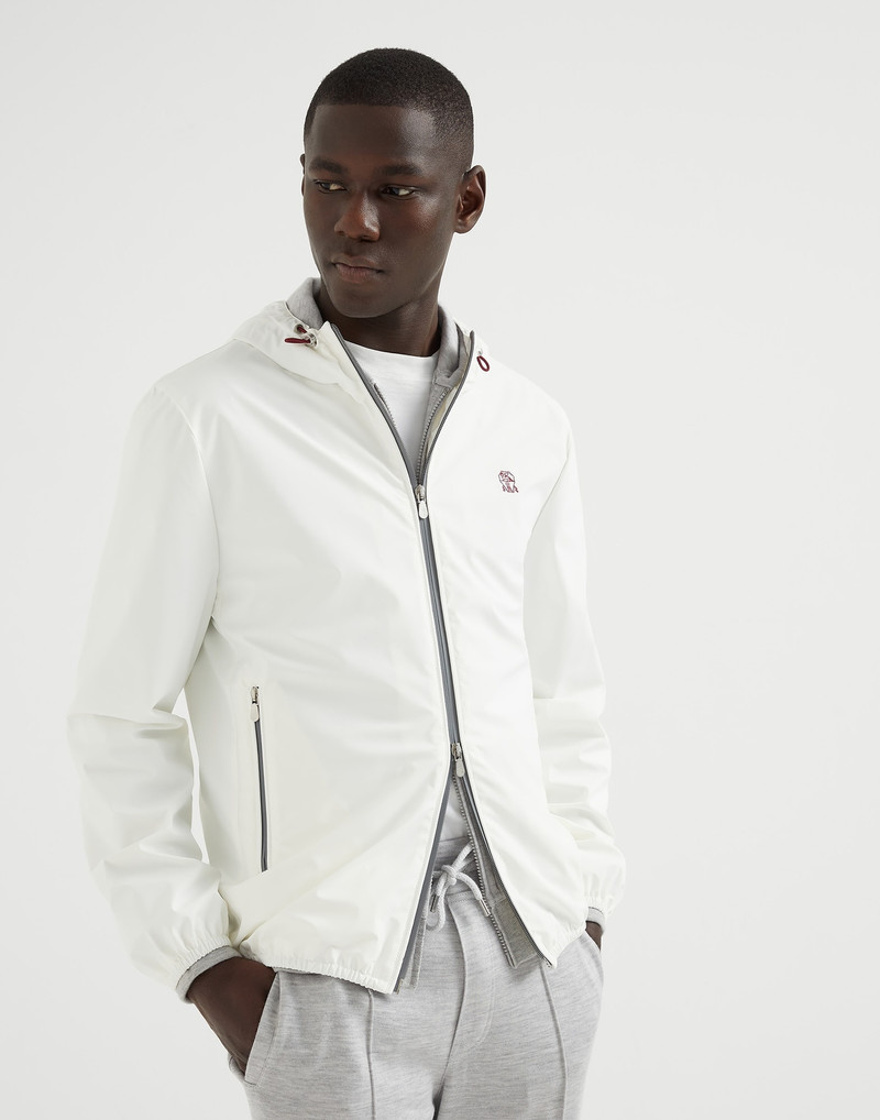 Bonded nylon hooded outerwear jacket with logo 1