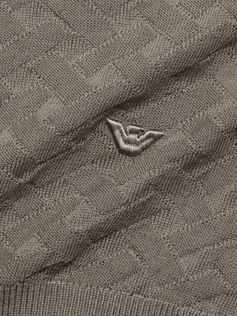 Men's Tonal Basketweave Wool Sweater - Tan 7
