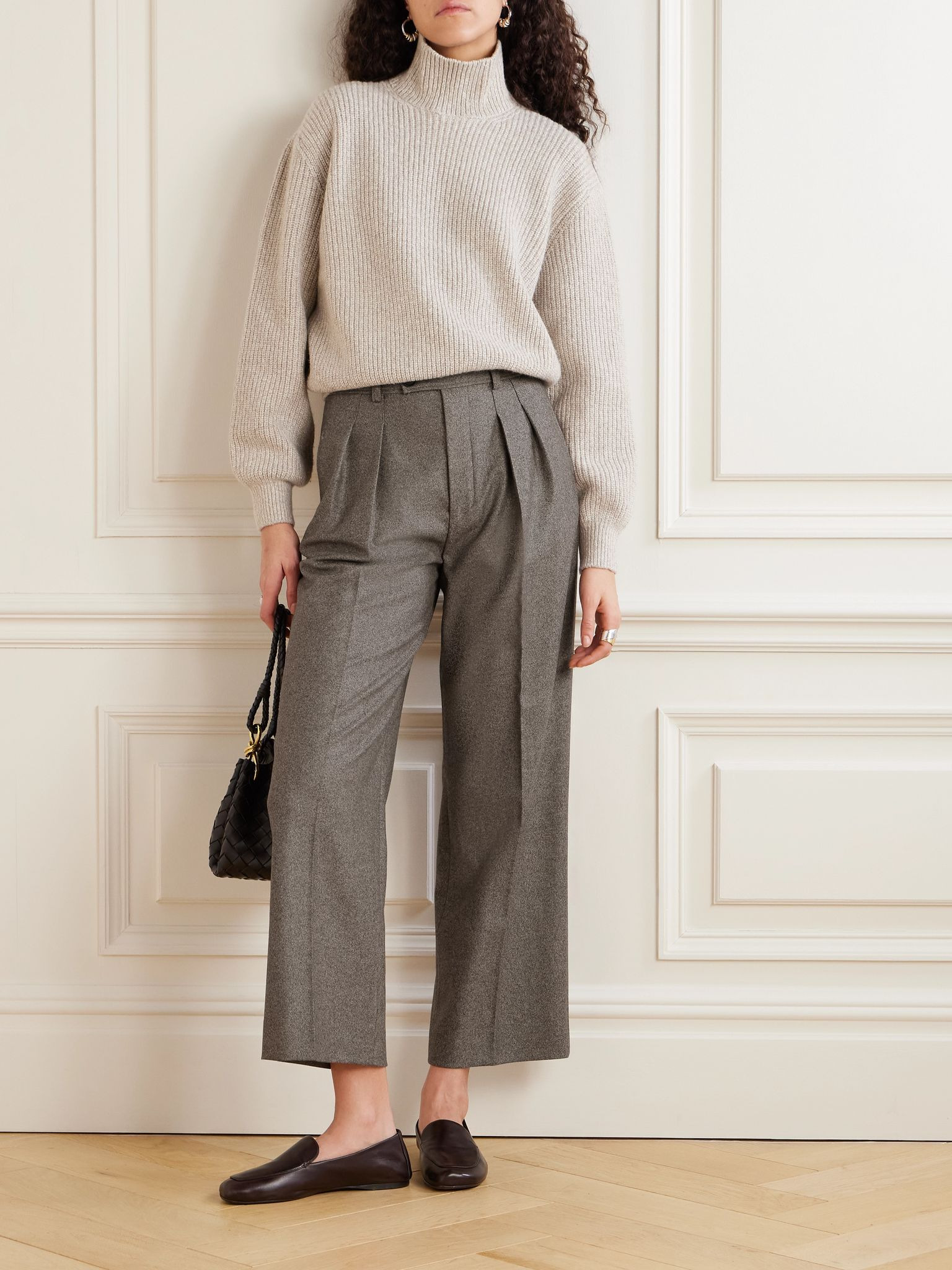 Yurik pleated wool and cashmere-blend flannel straight-leg pants Brown - 2