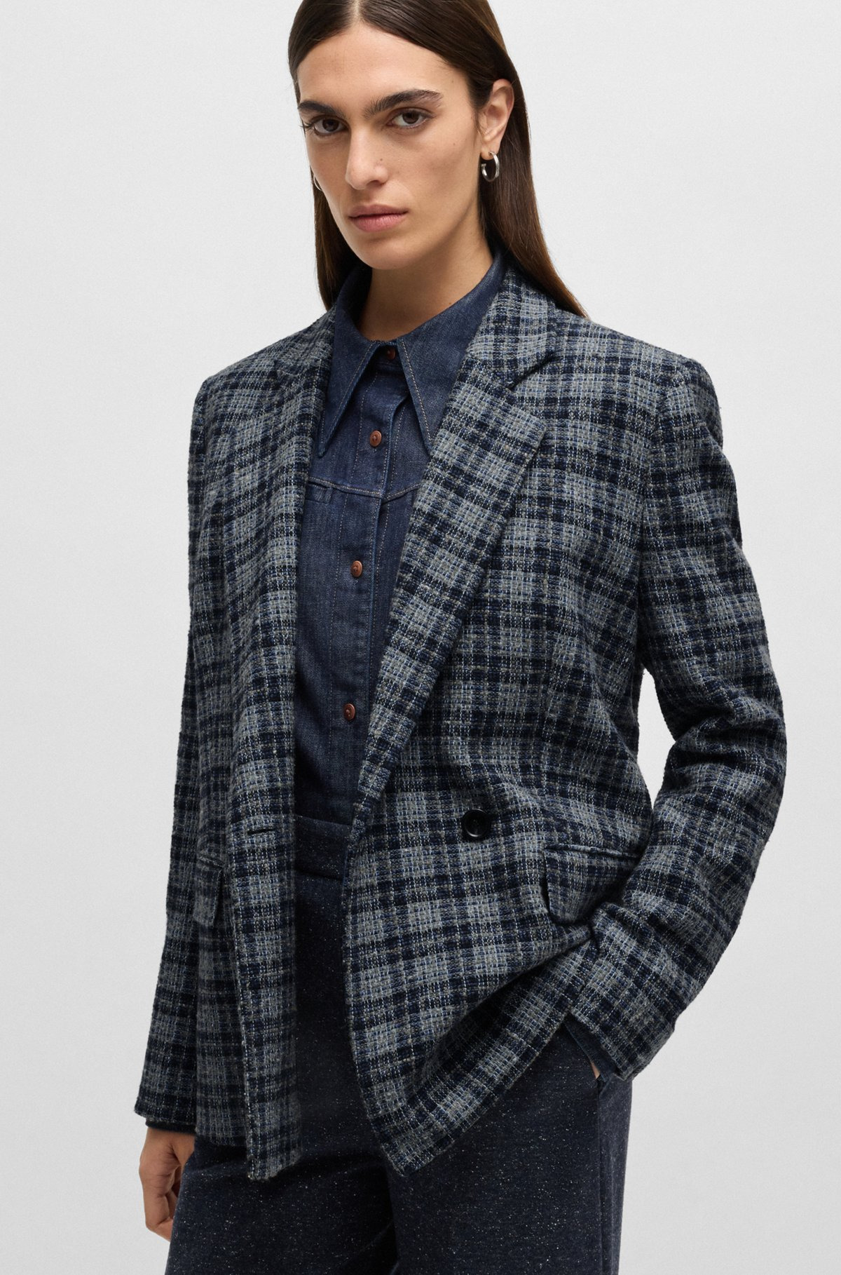 RELAXED-FIT DOUBLE-BREASTED JACKET IN CHECKED TWEED - 6