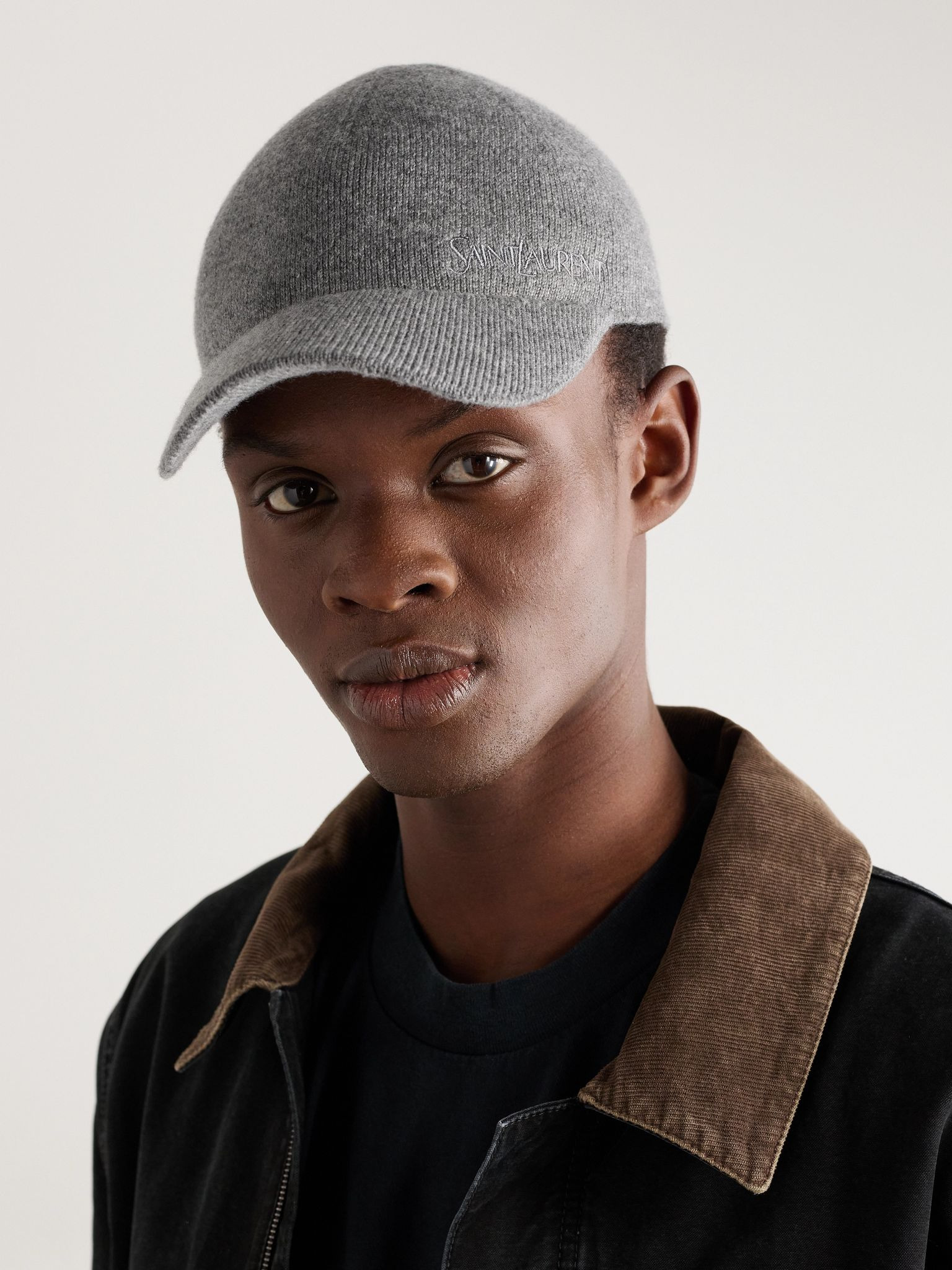 Logo-Embroidered Ribbed Cashmere Baseball Cap Gray - 2
