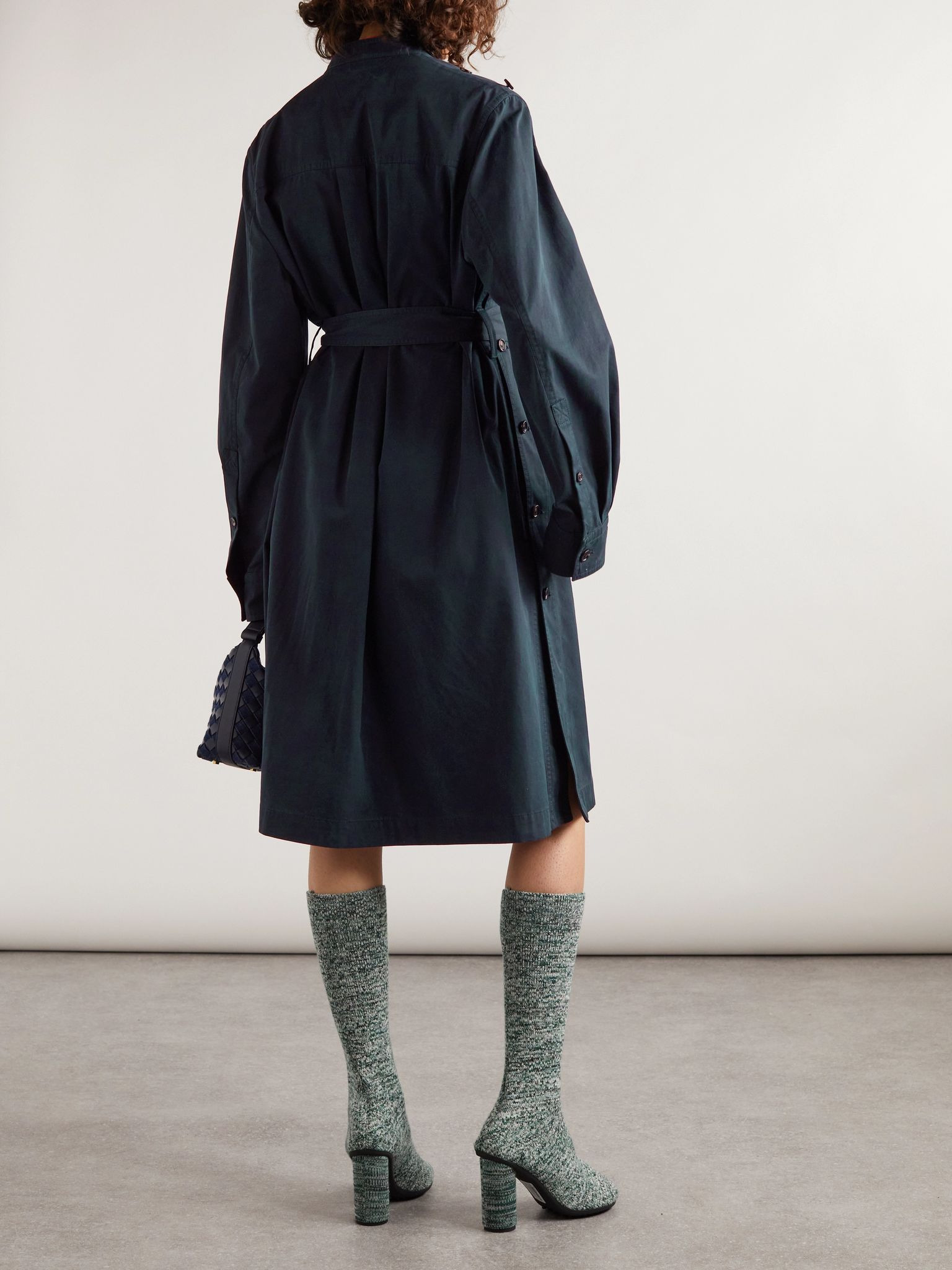 Belted cotton-twill midi dress Midnight blue - 3
