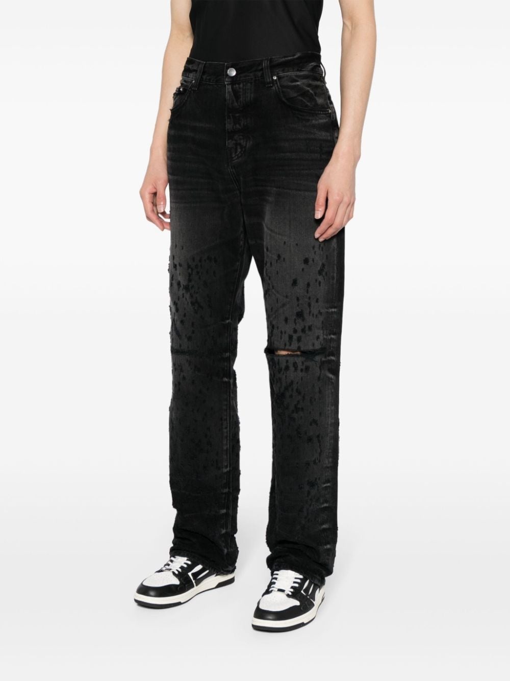 distressed straight-leg jeans - 3