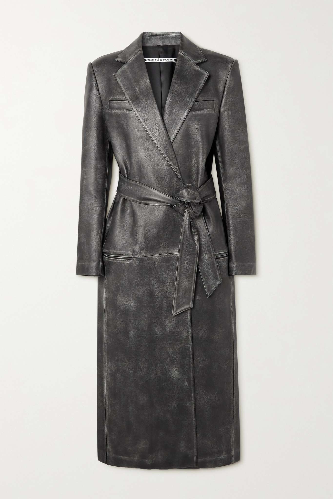 Belted distressed leather coat - 1