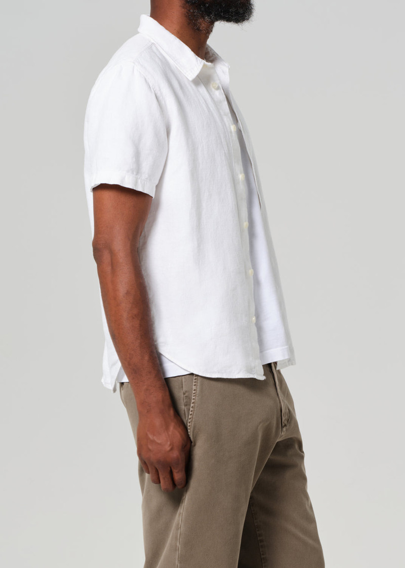 Cairo Short Sleeve Linen Shirt In White 4