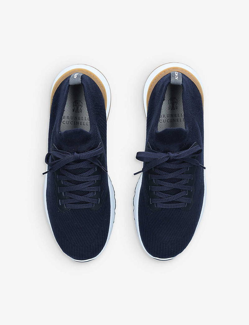 Pulltab brand-embossed knitted low-top trainers 2