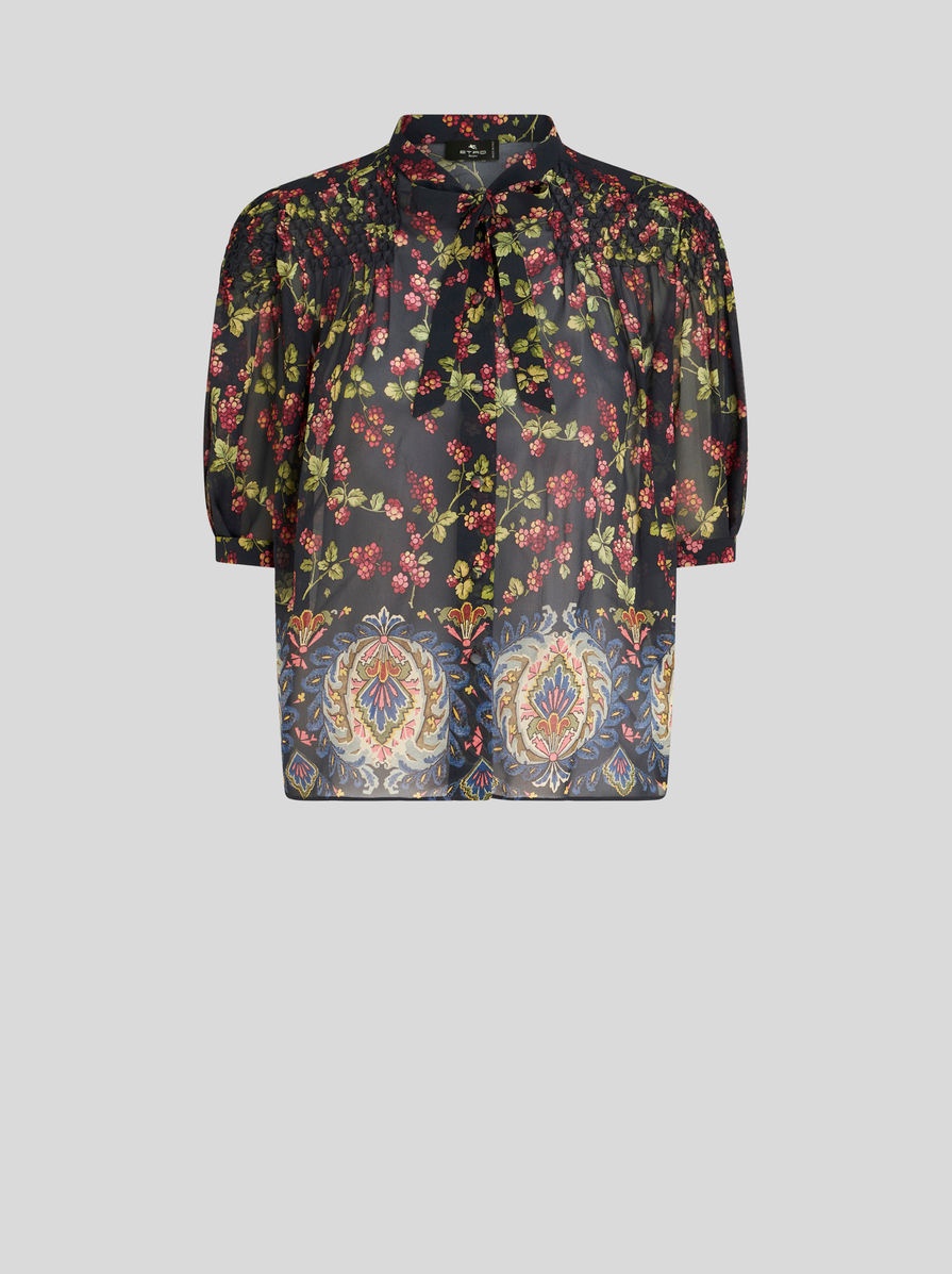SILK SHIRT WITH RIBBON AT NECK - 1