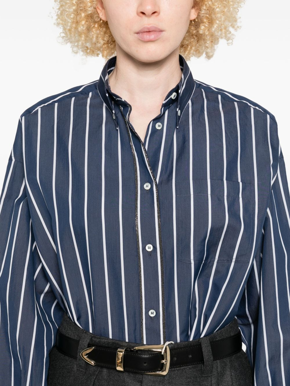 Brunello Cucinelli Women Striped Cotton Shirt - 3