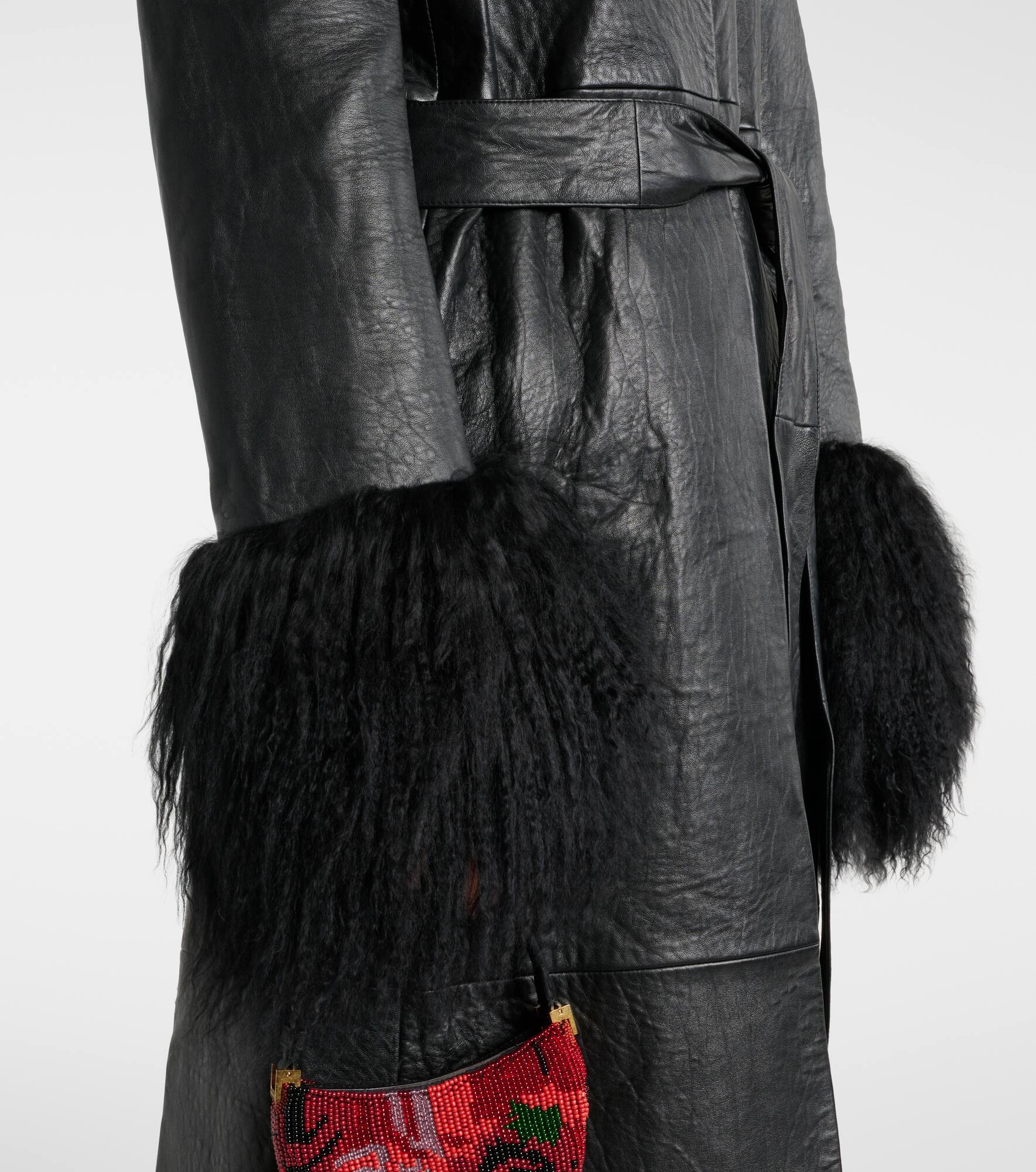 Shearling-trimmed leather coat - 5