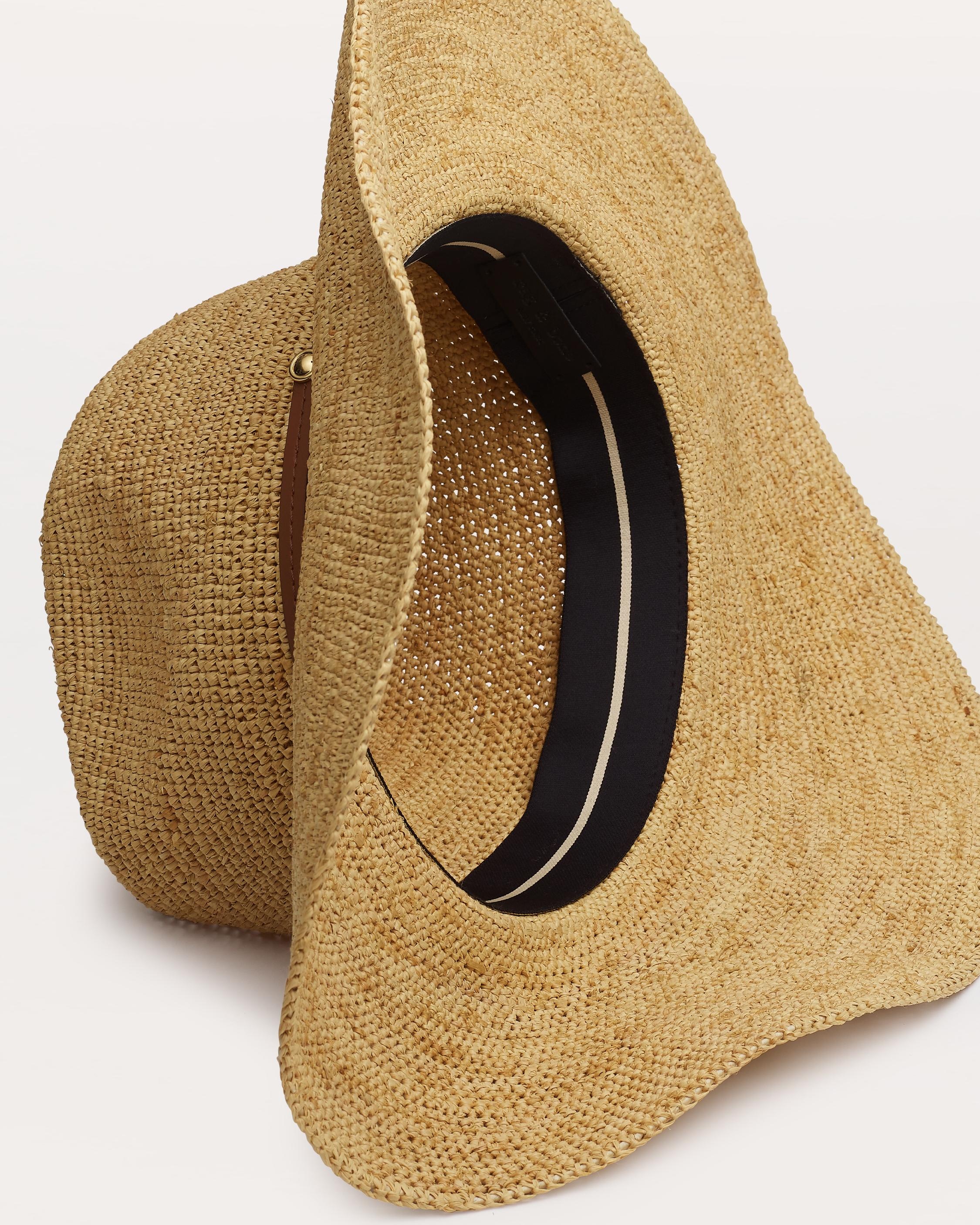 Leather-Trimmed Wide-Brim Raffia Hat - 3