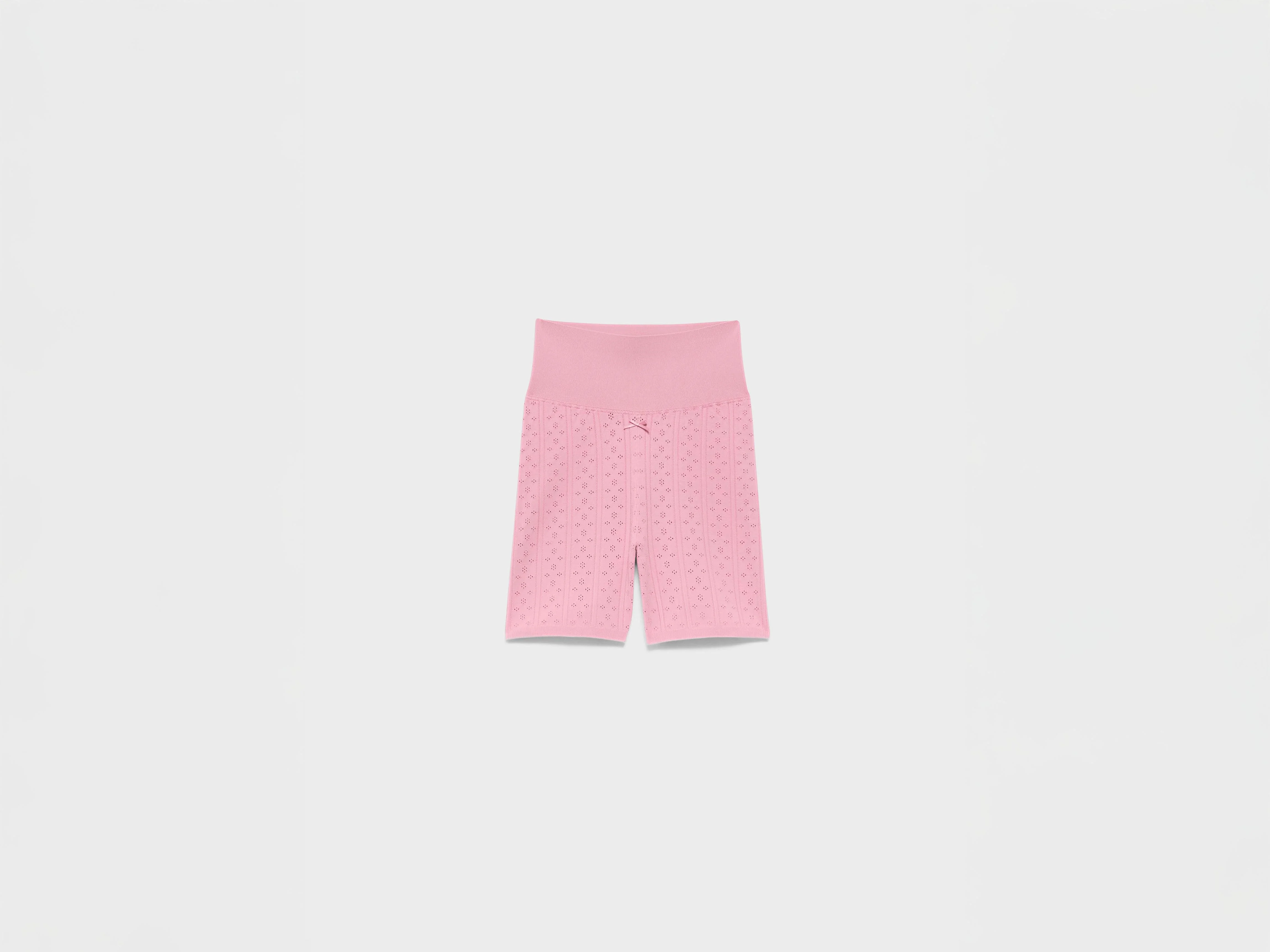 WOMENS KNITTED POINTELLE FITTED SHORTS IN ROSE PINK - 1