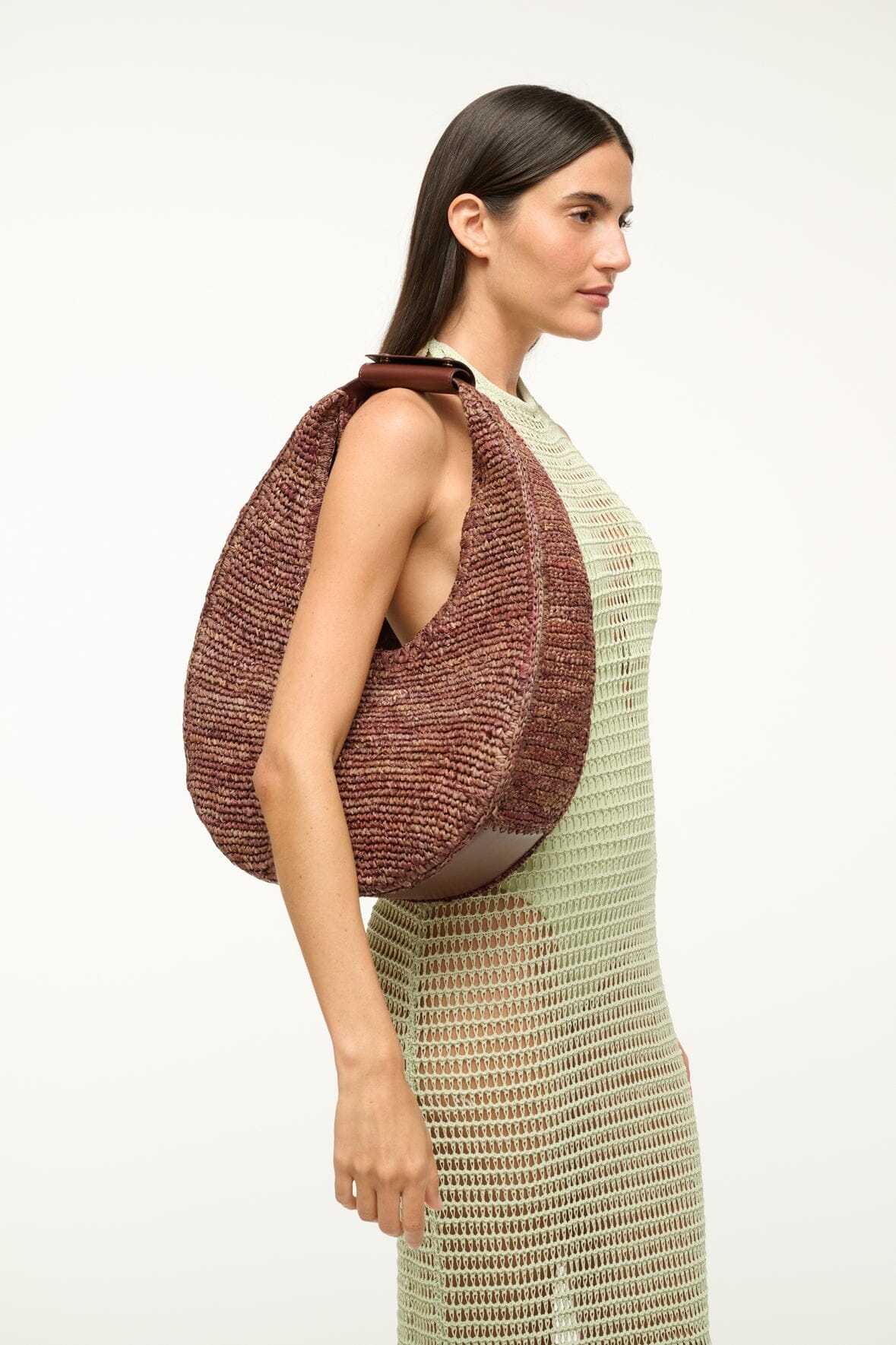 STAUD LARGE RAFFIA MOON TOTE BAG MAHOGANY - 4