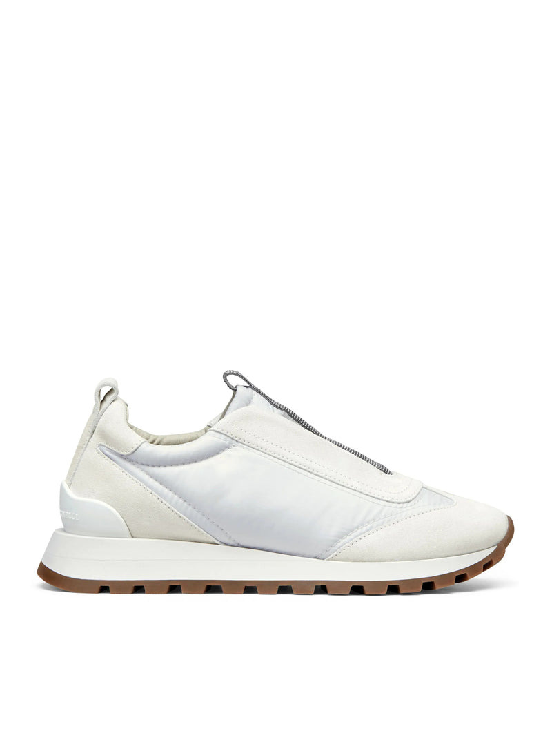 Brunello Cucinelli Women Slip On Sneakers In Leather And Fabric - 1