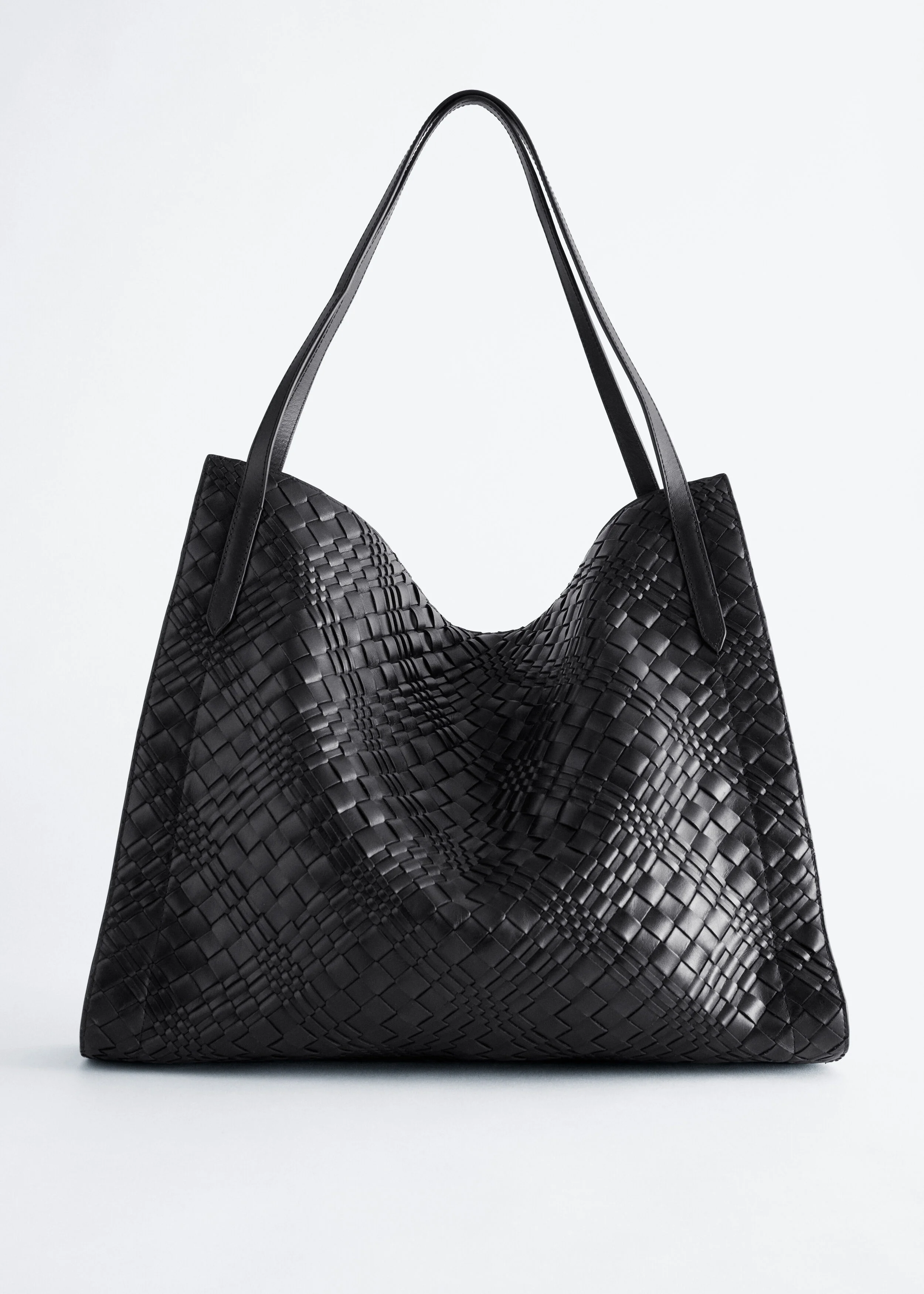 Open Braided Leather Tote - 1