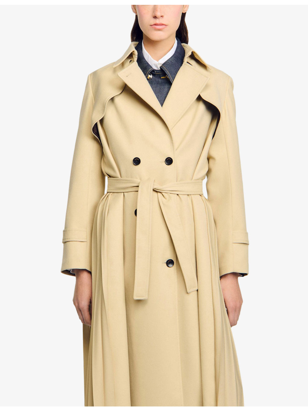 Belted-Waist Double-Breasted Stretch-Woven Trench - 3