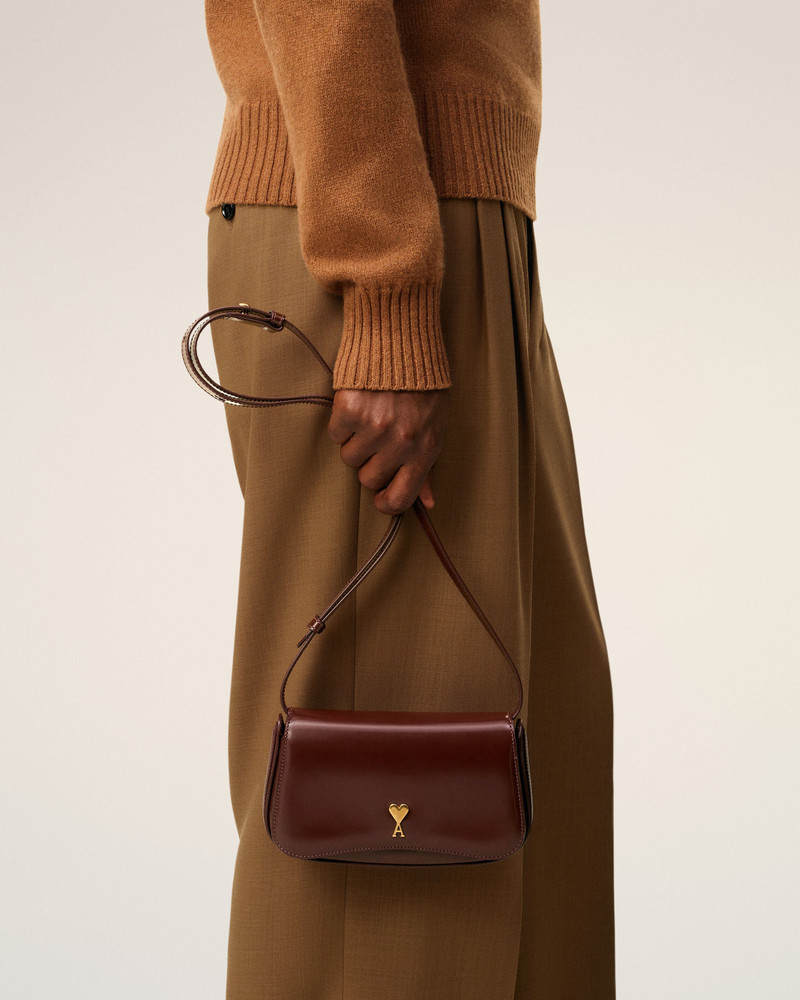 AMI Paris BURGUNDY GLAZED LEATHER SMALL CROSSBODY PARIS PARIS BAG outlook