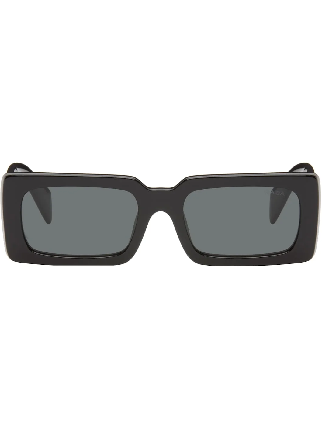 Black Rectangle Acetate Script Logo Sunglasses - 1