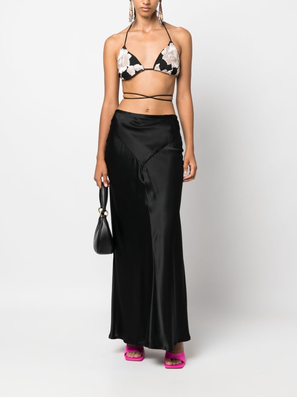 floral-embroidered halterneck bra top - 2