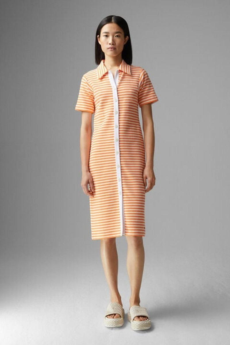 Ann Knitted shirt blouse dress in Orange/White 2