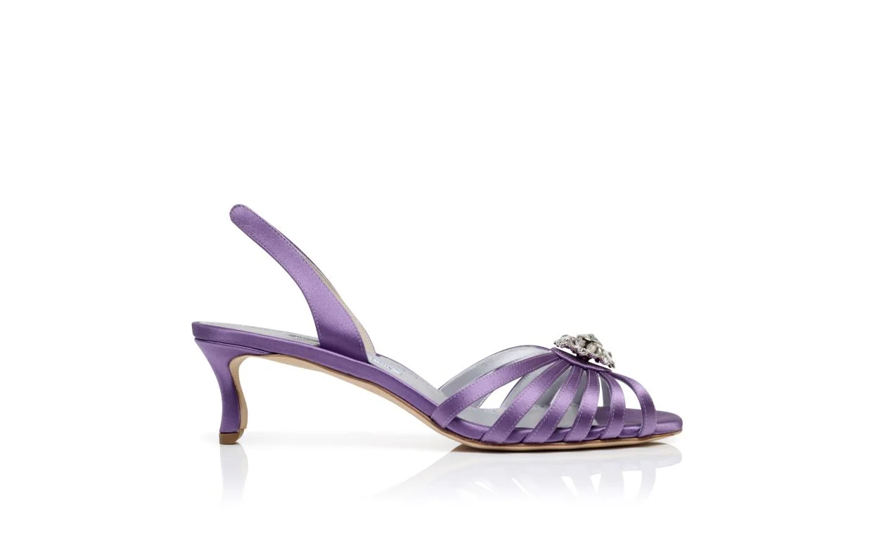 Purple Satin Jewel Embellished Slingback Sandals - 1