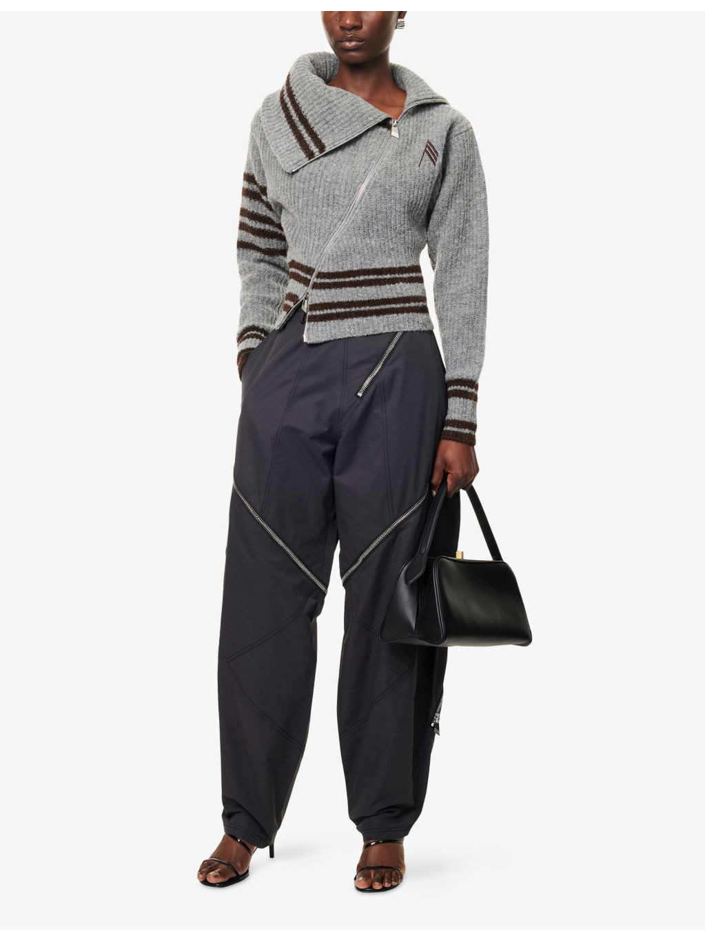 Asymmetric High-Neck Knitted Cardigan - 2