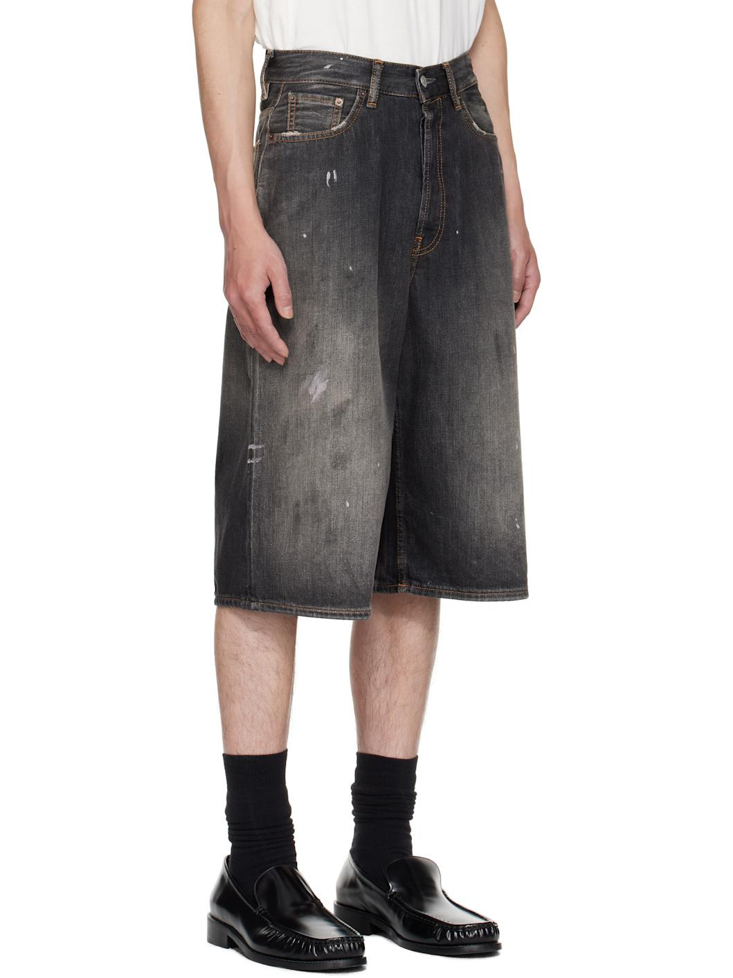 Black Faded Denim Shorts - 2