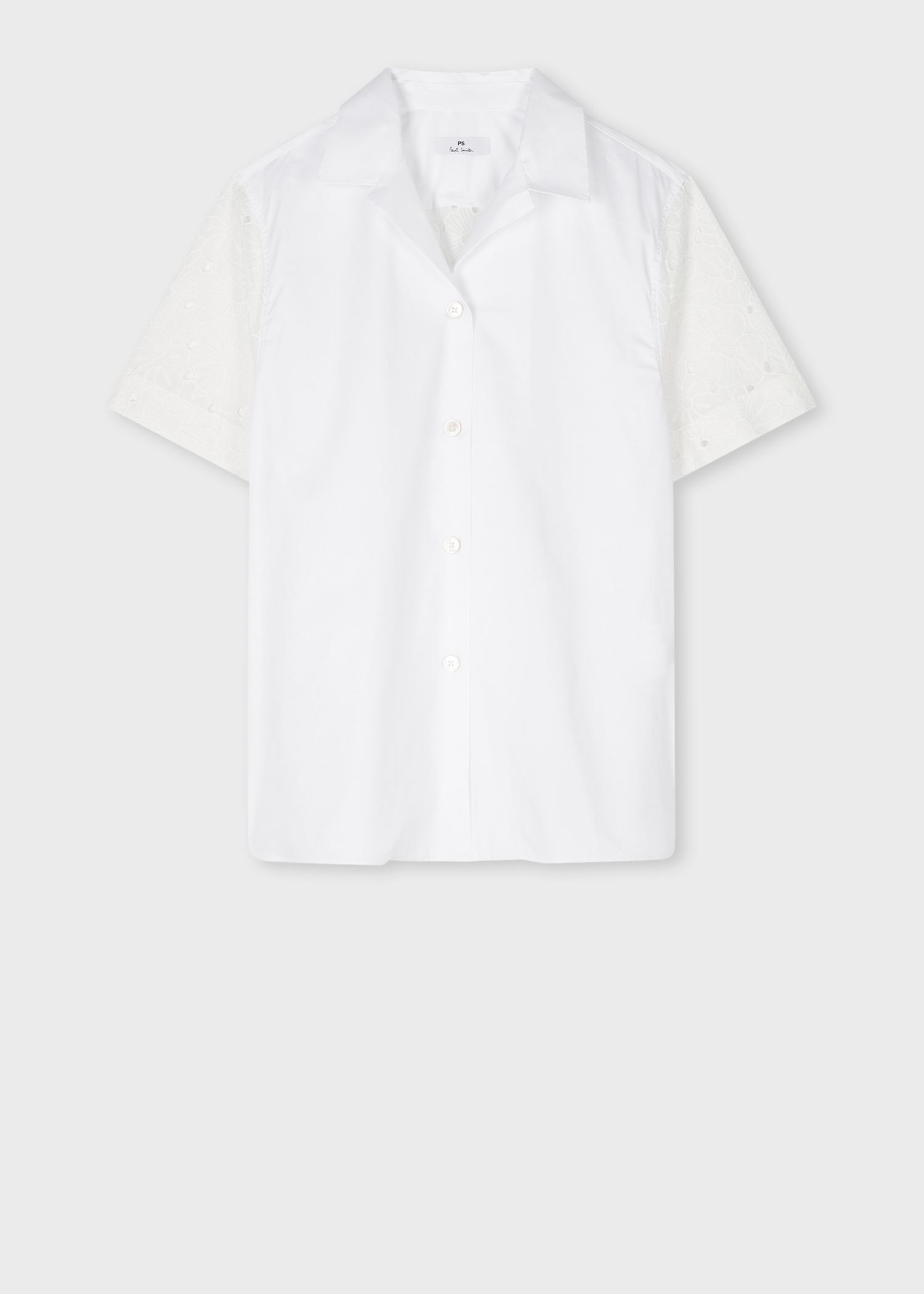 Women's White Cotton Broderie Panel Shirt - 1