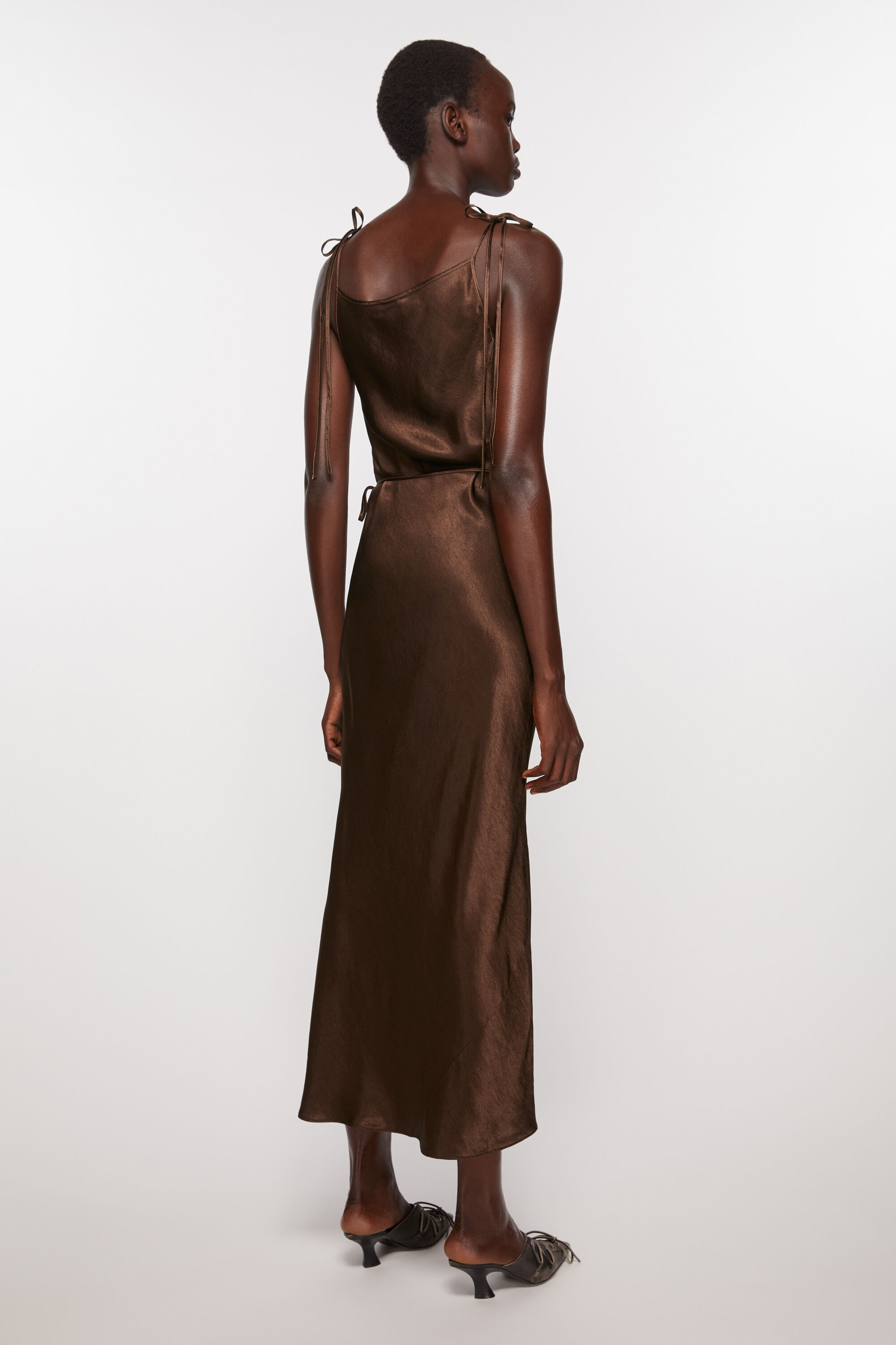 Satin dress - Chocolate brown - 4