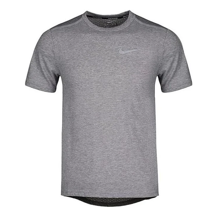 Men's Nike Stripe Logo Printing Running Quick Dry Round Neck Short Sleeve Gray T-Shirt 892814-036 - 1