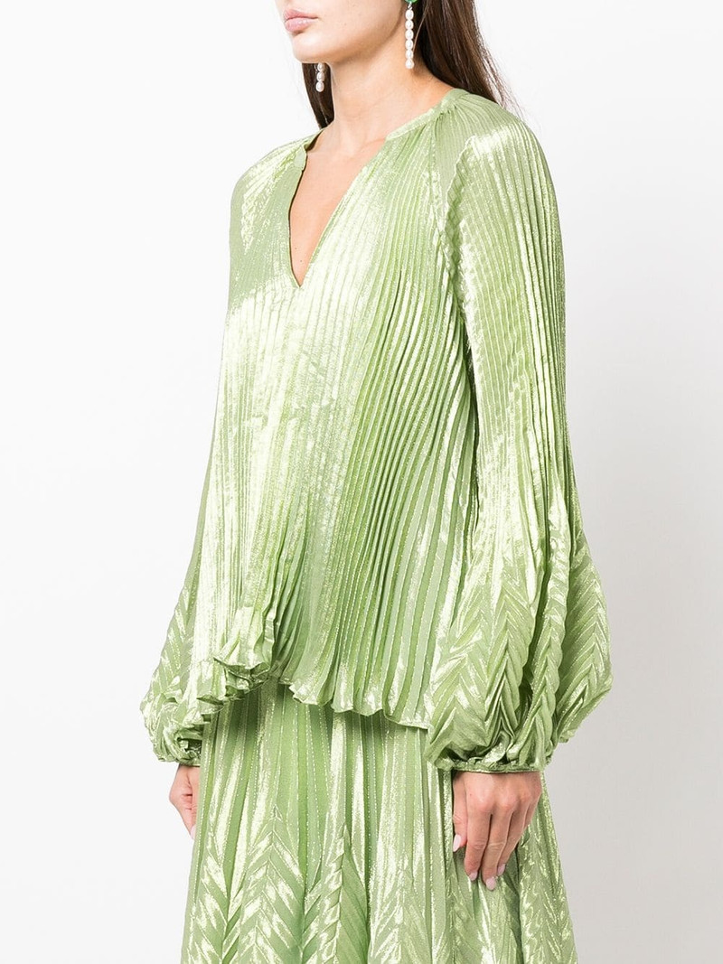 silk-blend V-neck pleated top 3