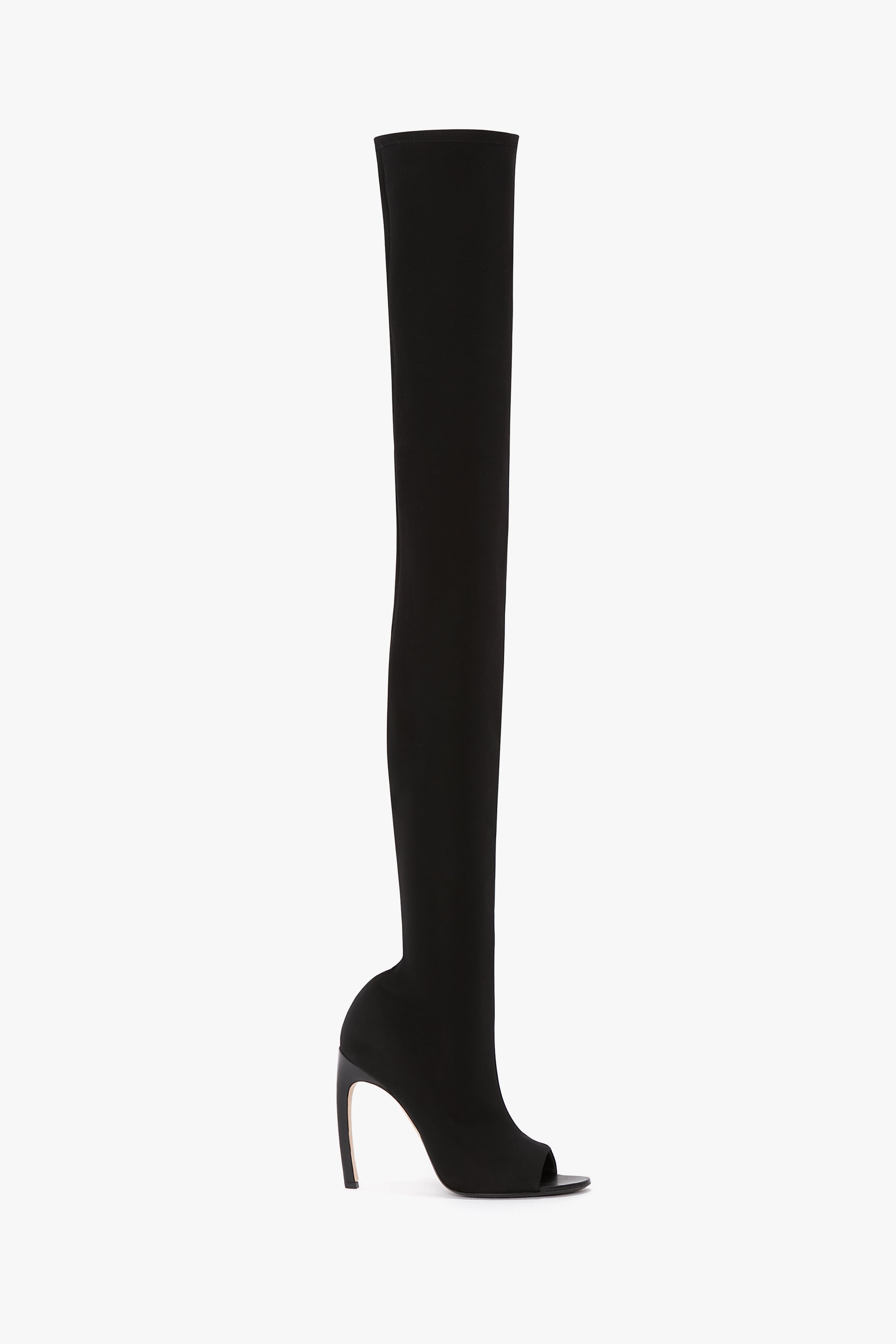 Peep Toe Stretch Jersey Boot In Black - 1