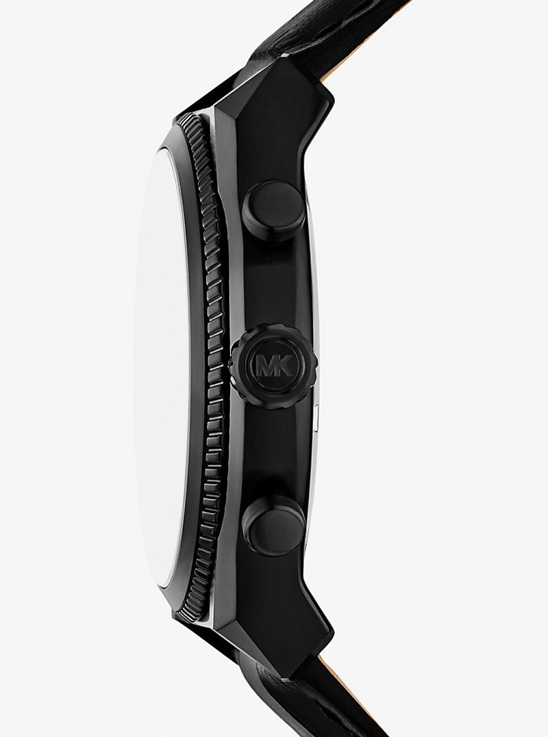 MICHAEL KORS Oversized Panorama Black-Tone and Crocodile Embossed Leather Watch outlook