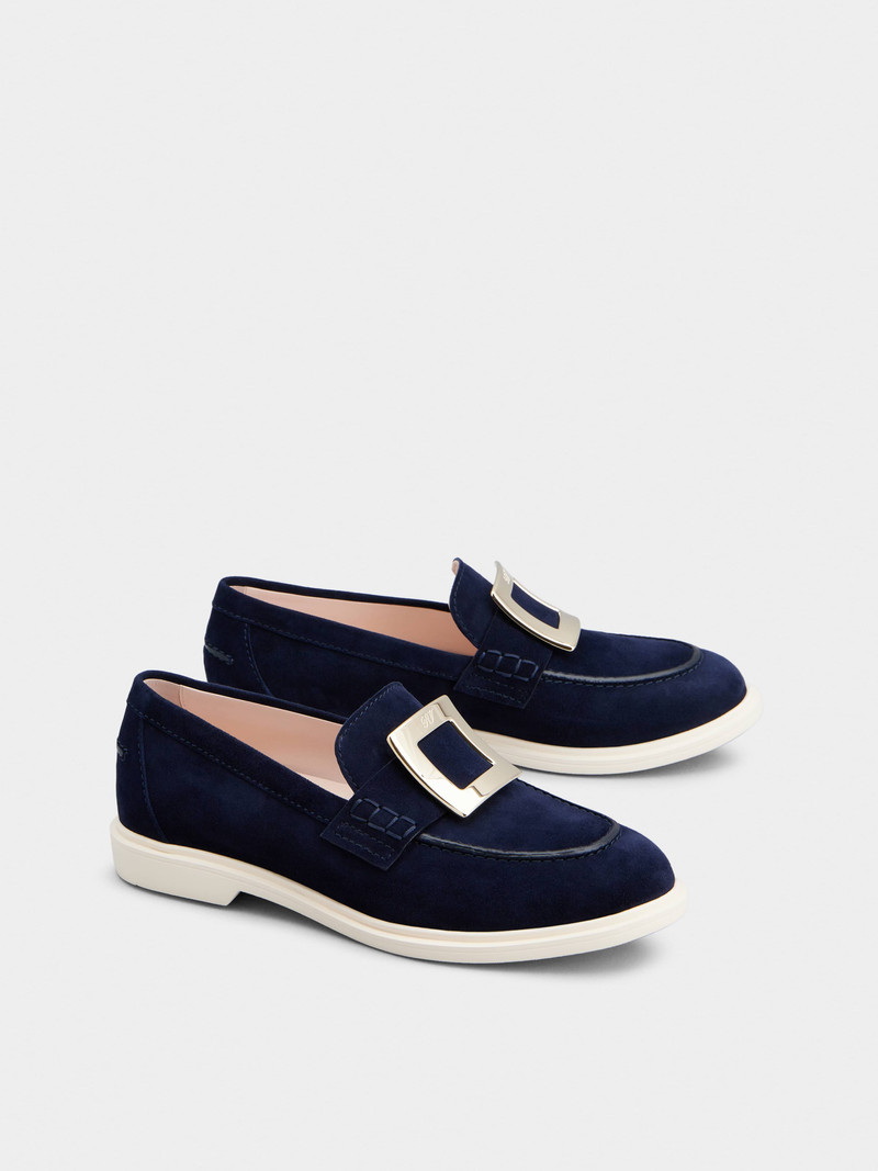 Roger Vivier Viv' Rangers Metal Buckle Loafers in Suede outlook