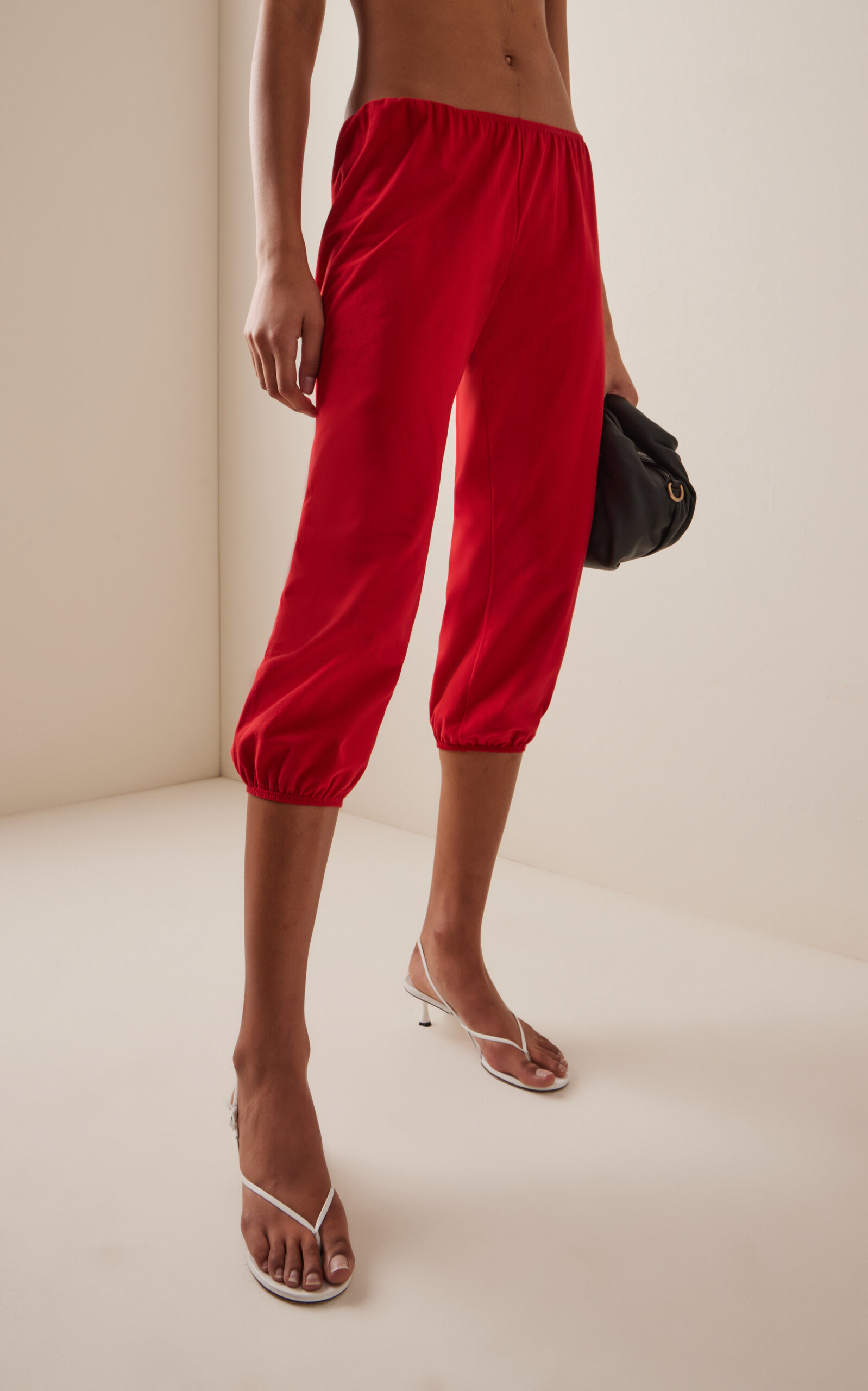 Gathered Cotton-Jersey Cropped Pants red - 3
