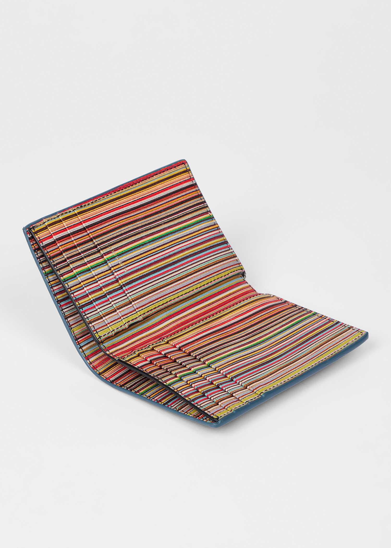Dark Blue Leather 'Signature Stripe' Credit Card Case - 3