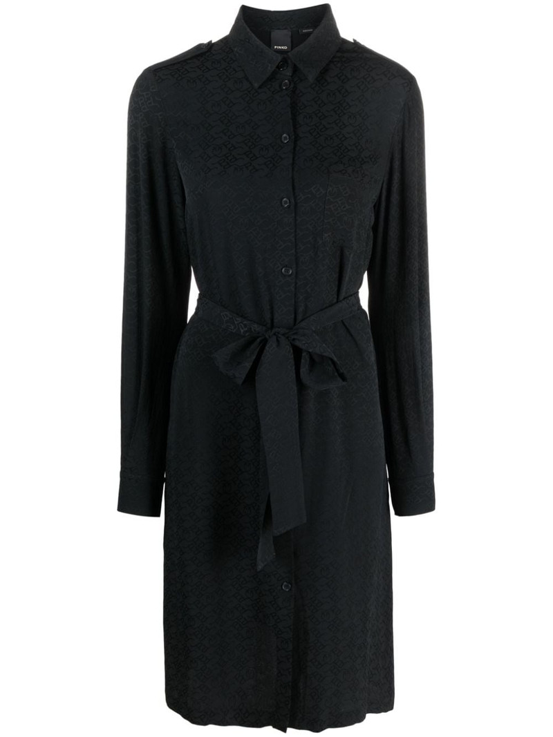 monogram-pattern belted shirtdress 1