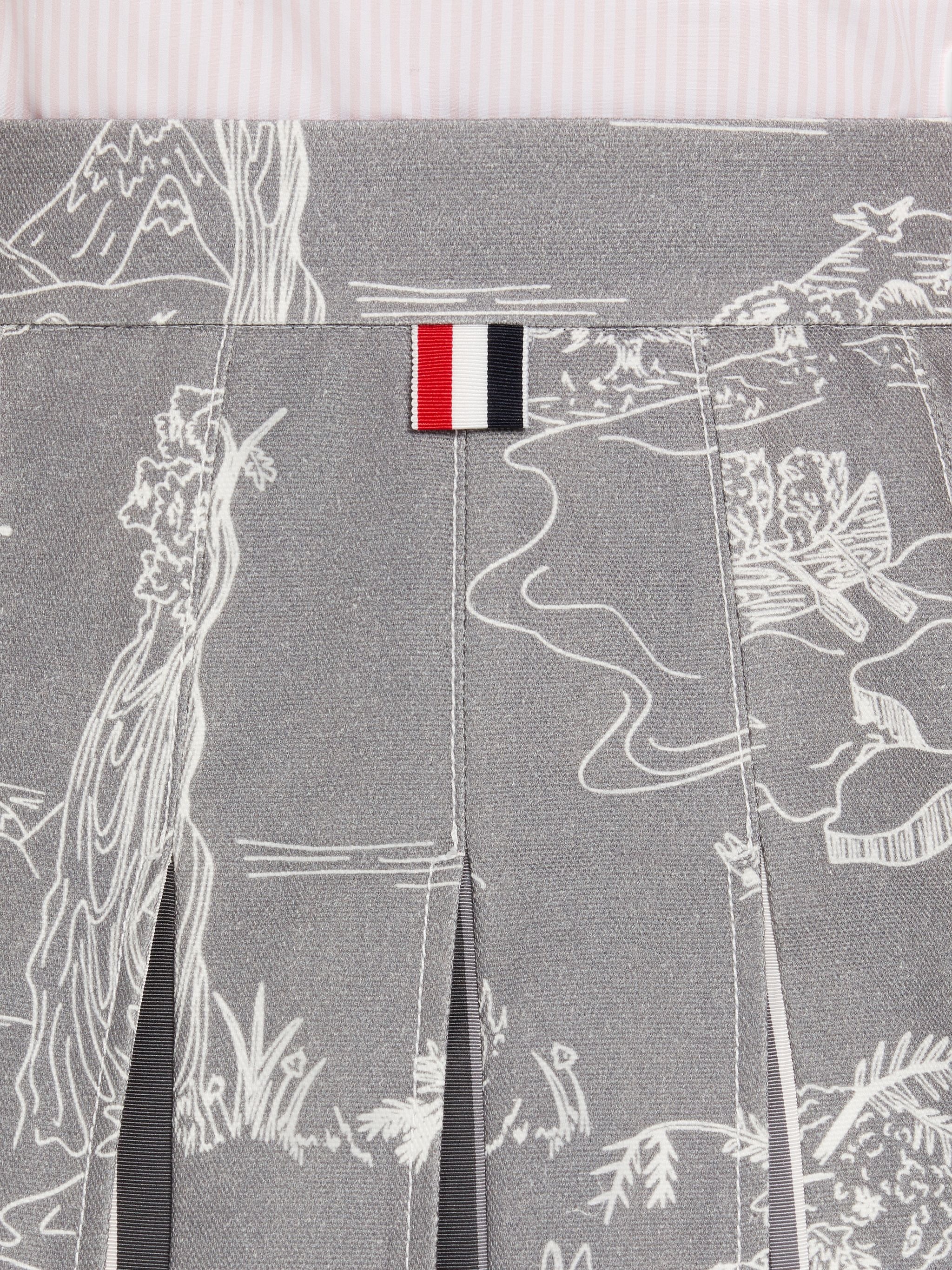 Medium Grey Animal Camp Toile Cotton Canvas Dropped Back Pleated Below-the-Knee Skirt - 6