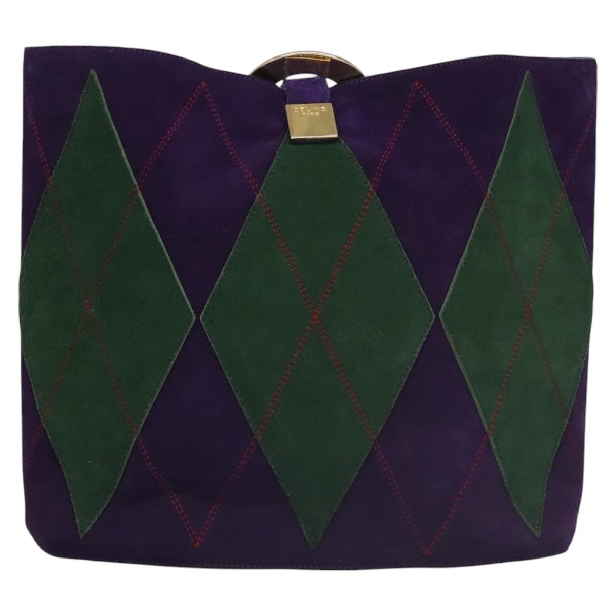 CELINE Circle Shoulder Bag Suede Purple Green Gold - 3