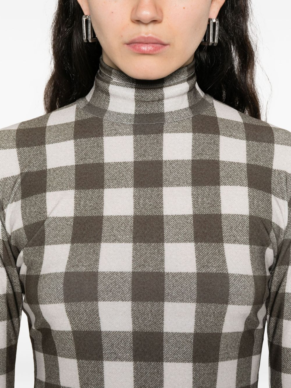 checked turtleneck top - 5