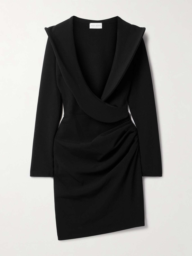 Wrap-effect draped wool-blend crepe mini dress - 1