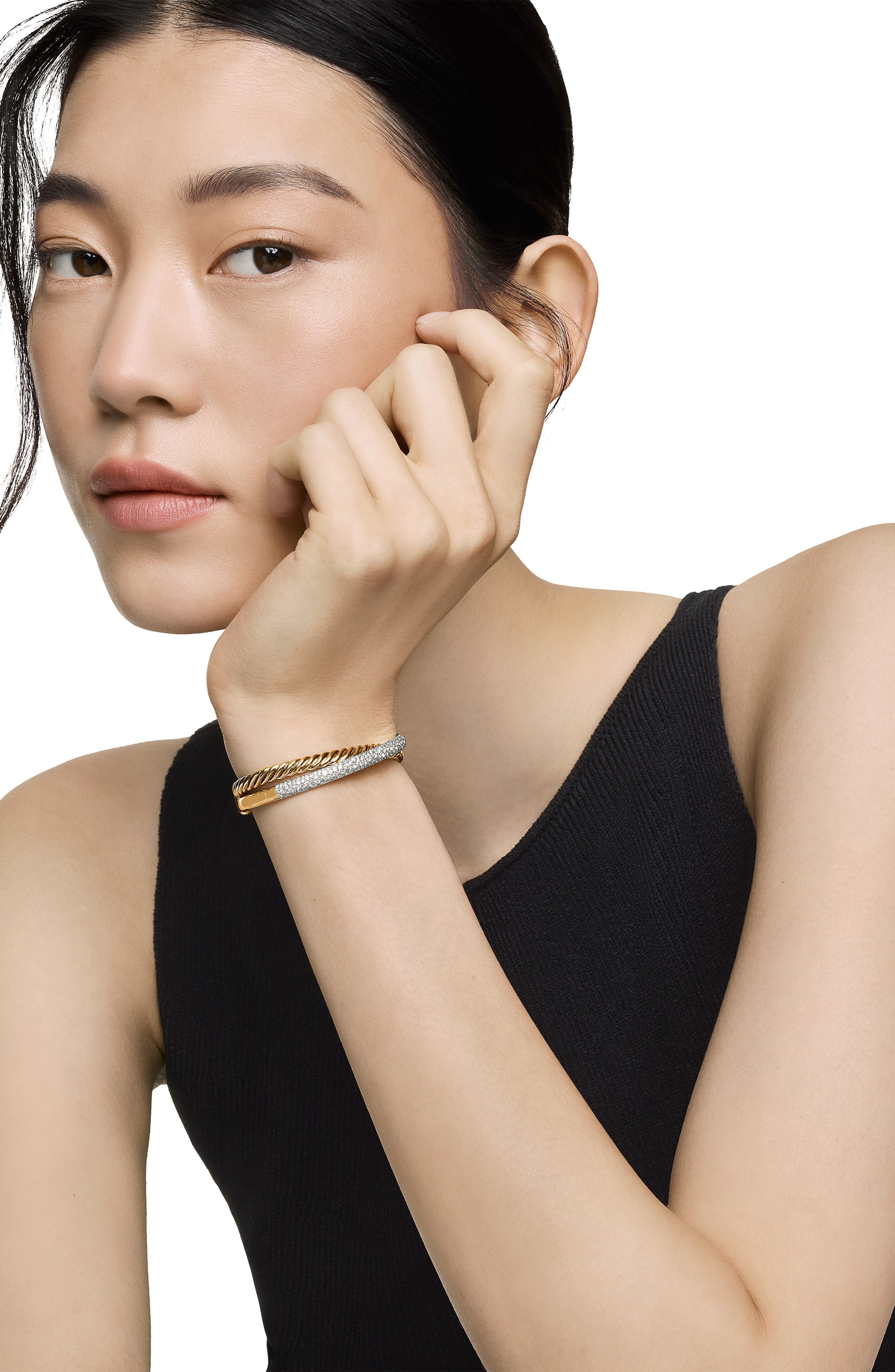 David Yurman Pavé Diamond Two-Row Crossover Cuff Bracelet in 18K Yellow Gold/Diamond at Nordstrom - 2