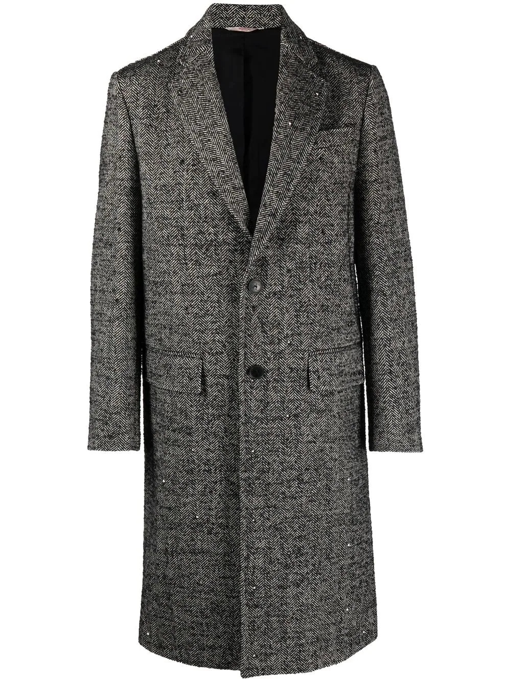 herringbone single-breasted coat - 1